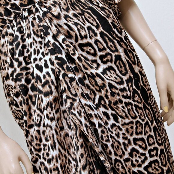 NWT Lucca Couture Cheetah V Neck Bell Sleeve Draped Midi Dress - Picture 10 of 14